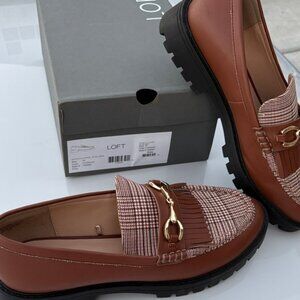 LOFT Tan and Brown Loafers with Gold Detail worn once